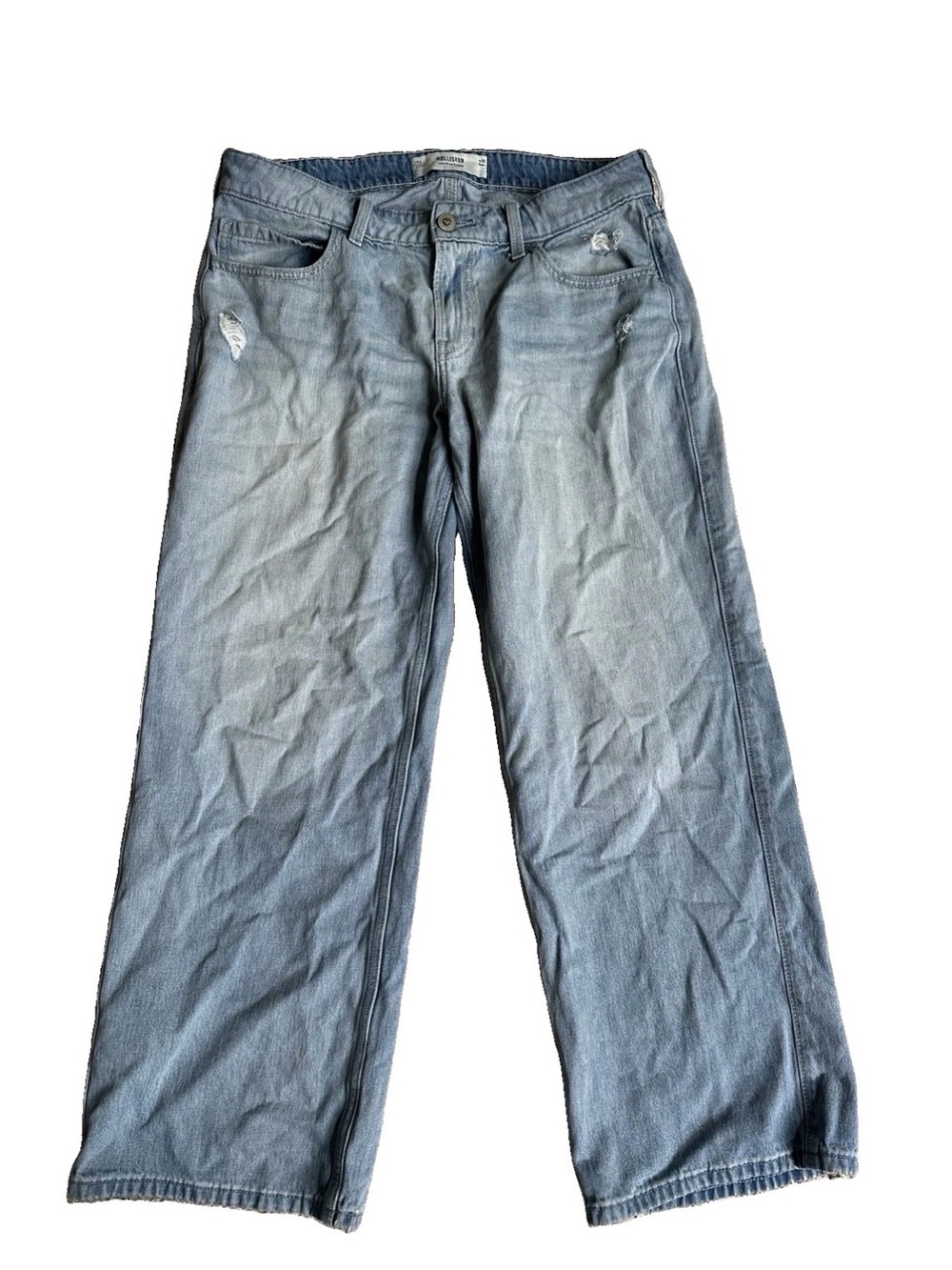 Hollister Women's Low Rise Baggy Light Wash Distressed Jeans 10s / 30 short